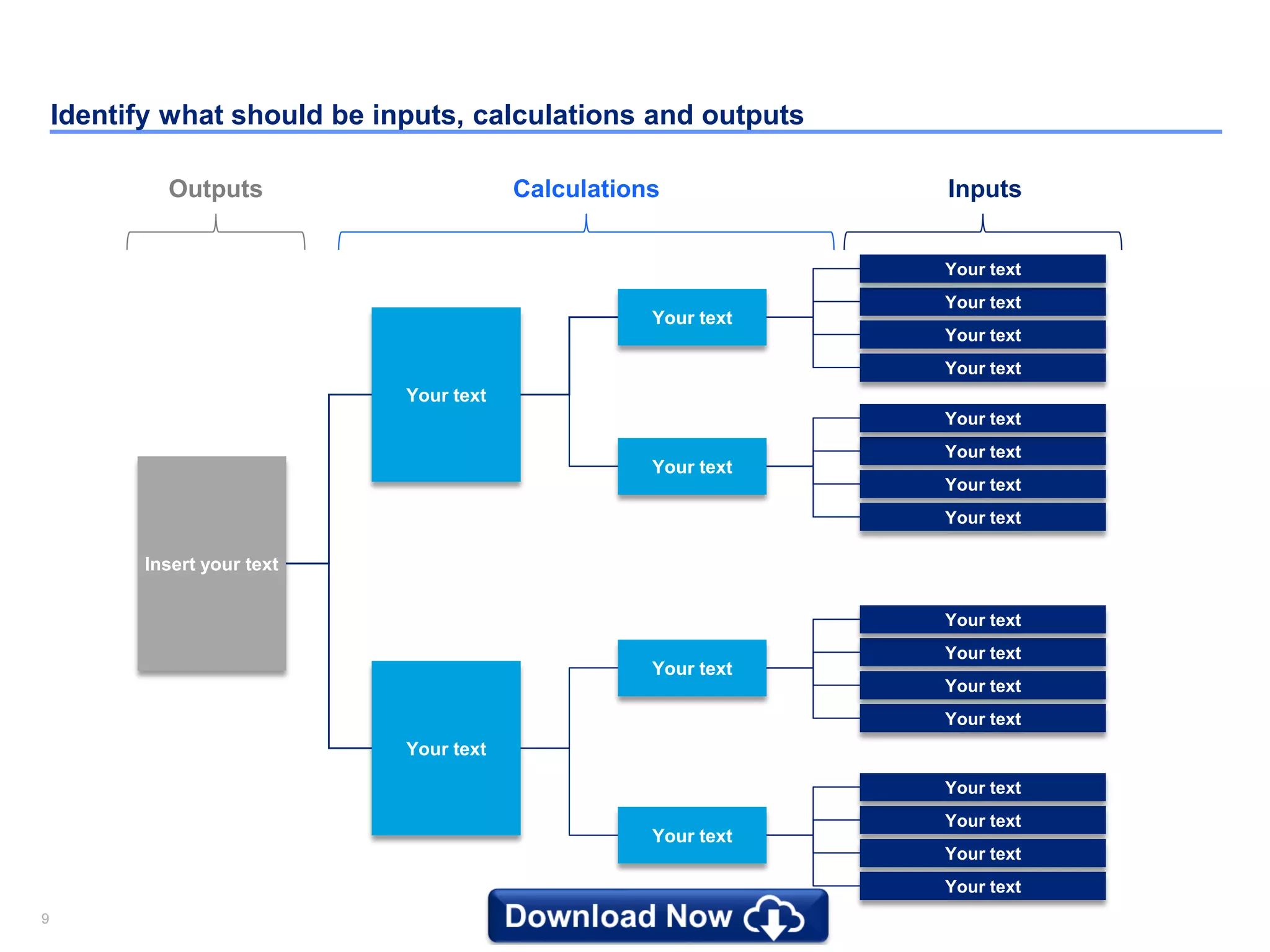 99
Identify what should be inputs, calculations and outputs
Insert your text
Your text
Your text
Your text
Your text
Your text
Your text
Your text
Your text
Your text
Your text
Your text
Your text
Your text
Your text
Your text
Your text
Your text
Your text
Your text
Your text
Your text
Your text
InputsCalculationsOutputs
 