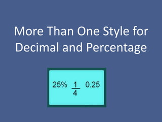 More Than One Style for
Decimal and Percentage
