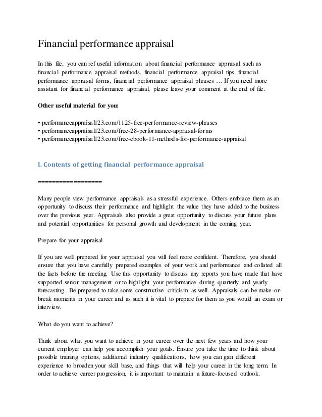 Financial performance appraisal