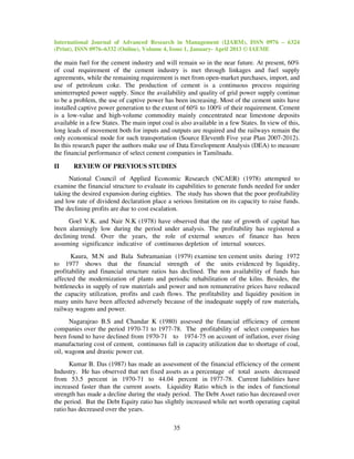 Financial performance efficiency of select cement companies in tamil ...