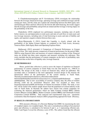 Financial performance efficiency of select cement companies in tamil ...