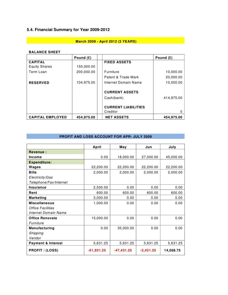 profit and loss summary