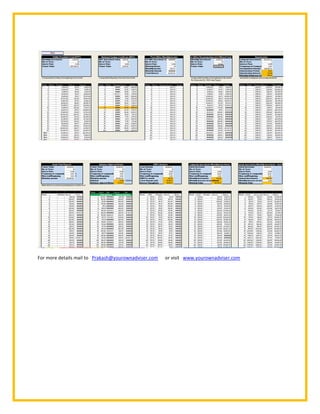 For more details mail to Prakash@yourownadviser.com   or visit www.yourownadviser.com
 