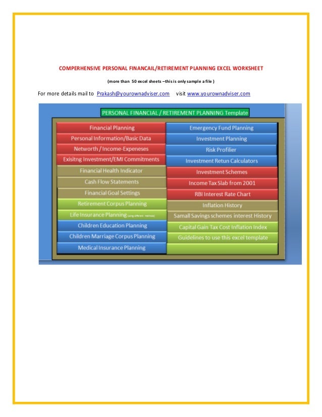 Comperhensive Personal Financial Retirement planning Excel Sheet
