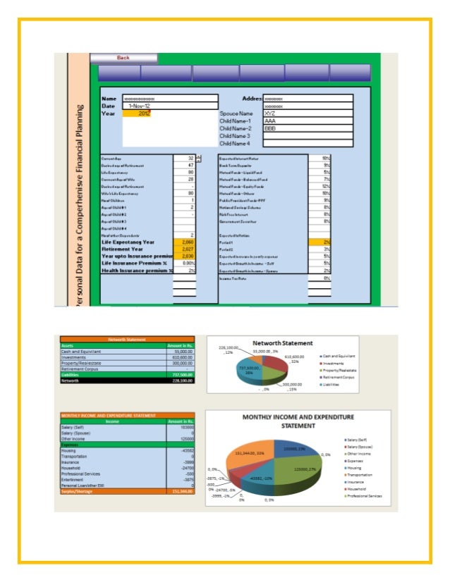 comperhensive personal financial retirement planning excel sheet