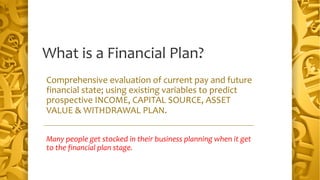 What is a Financial Plan?
Many people get stocked in their business planning when it get
to the financial plan stage.
Comp...