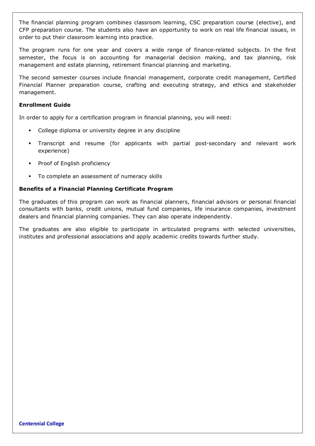 Financial planning certificate program details and benefits