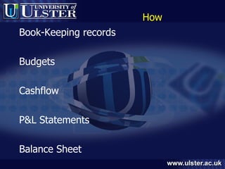 How Book-Keeping records Budgets Cashflow P&L Statements Balance Sheet 