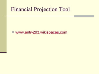 Financial Projection Tool www.entr-203.wikispaces.com 