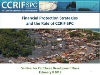 1
Financial Protection Strategies
and the Role of CCRIF SPC
Seminar for Caribbean Development Bank
February 8 2018
 