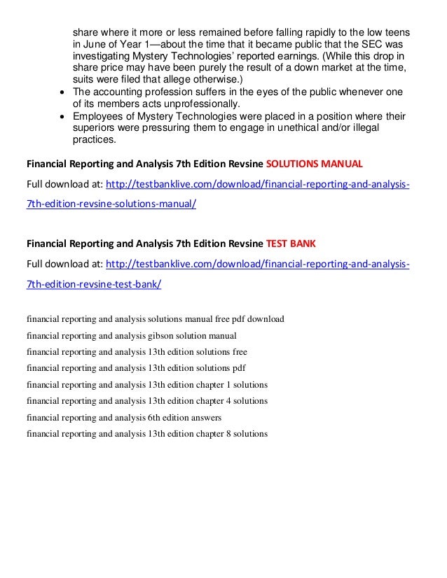 Financial Reporting And Analysis 7th Edition Revsine Solutions Manual