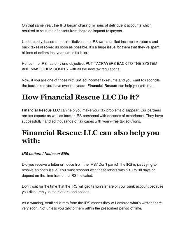 Financial Rescue fers Solutions to your IRS Problems Financial Rescue fers Solutions to your IRS Problems