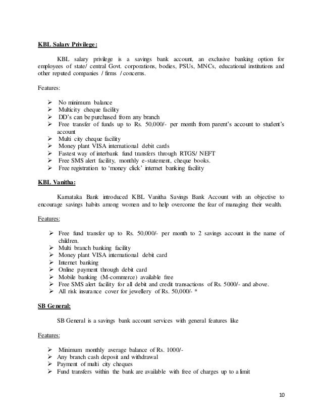 savings bank account services by karnataka bank