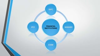FINANCIAL
INSTITUTIONS
IDFC
NABARD
EXIM
IFCI
 