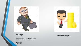 Mr. Singh
Occupation : CEO of IT Firm
Age : 50
Wealth Manager
 