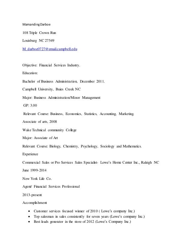 financial services resume