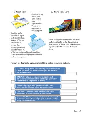 Page 8 of 9
d. Smart Cards
Smart cards are
stored value
cards with an
extra
sophistication.
These cards
contain their
own ...