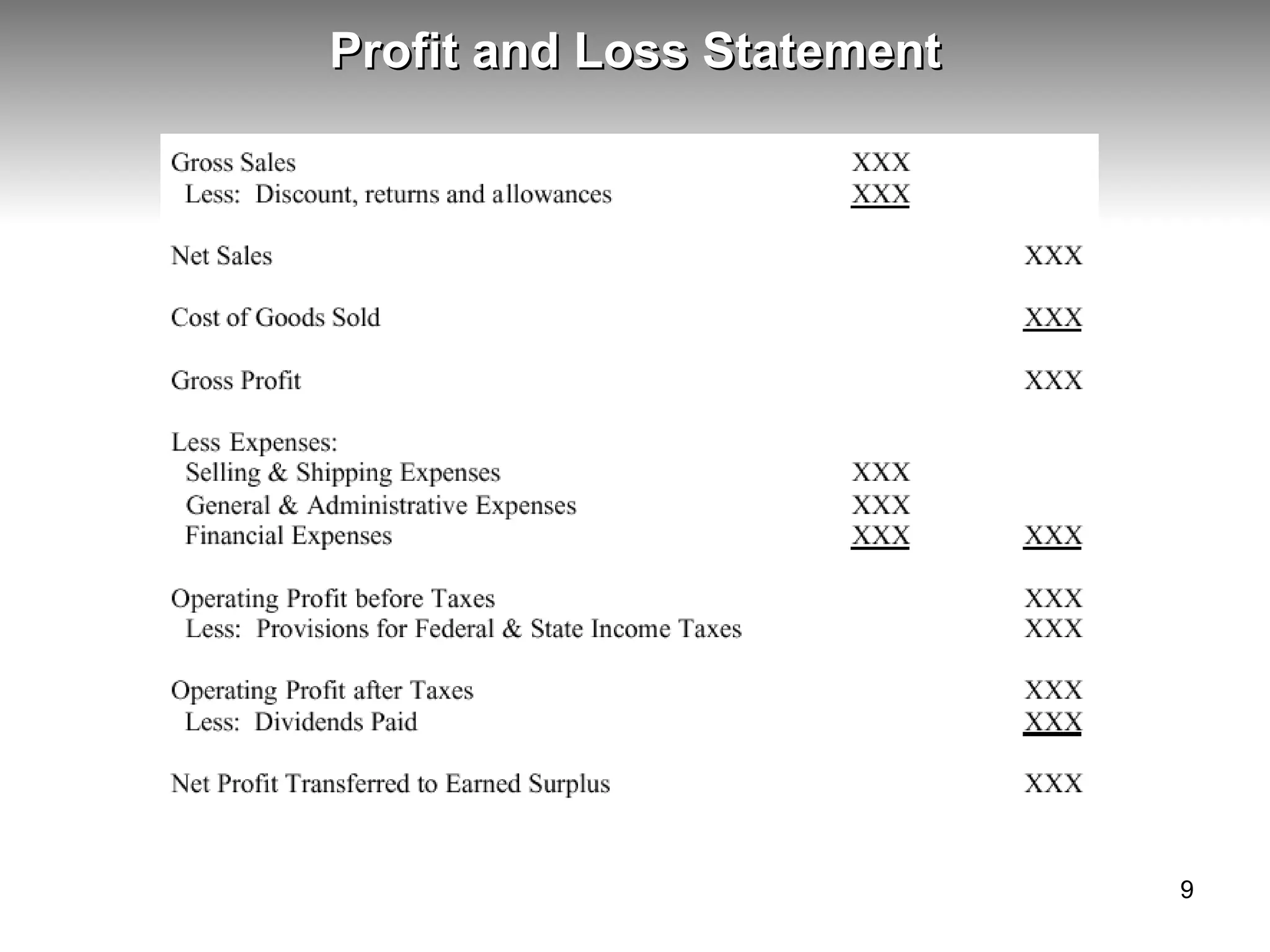 Profit and Loss Statement 