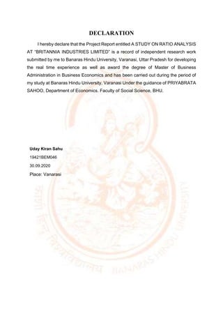 Statistics Declaration Statement Financial statement analysis of Britania Industries limited using Ratio ...
