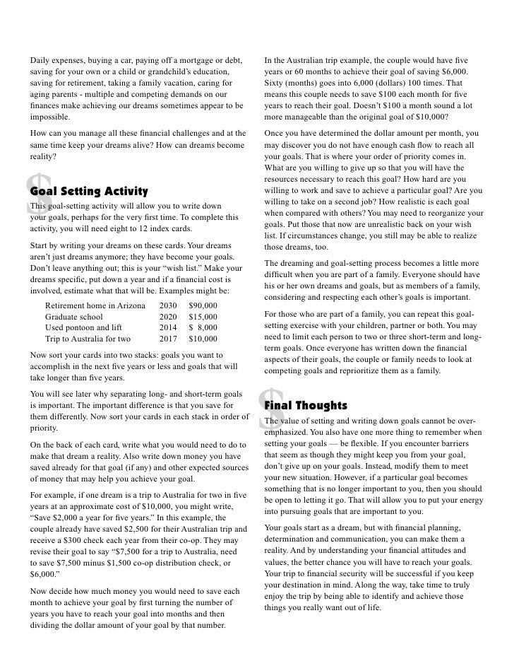 financial values attitudes and goals worksheet what are your goals for the next five years