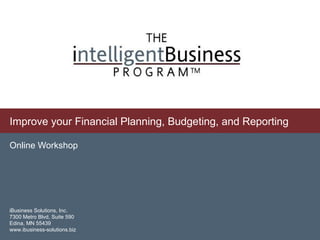 Improve your Financial Planning, Budgeting, and Reporting Online Workshop 