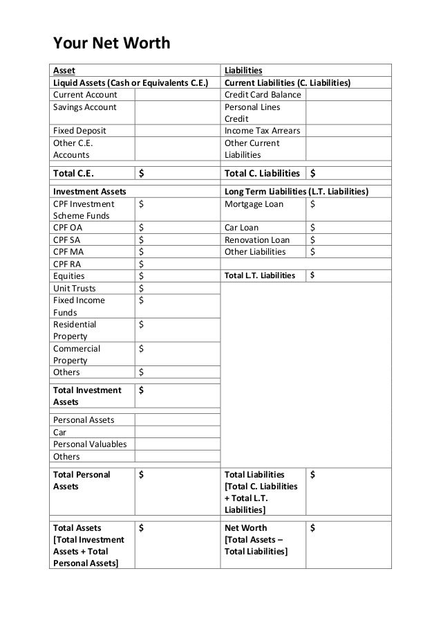 assets and liabilities worksheet assets and liabilities worksheet