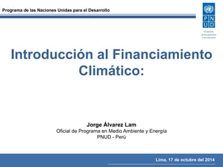 Programa de las Naciones Unidas para el Desarrollo 
Introducción al Financiamiento 
Jorge Álvarez Lam 
Oficial de Programa...