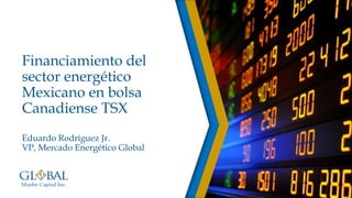 Eduardo Rodríguez Jr.
VP, Mercado Energético Global
Financiamiento del
sector energético
Mexicano en bolsa
Canadiense TSX
 
