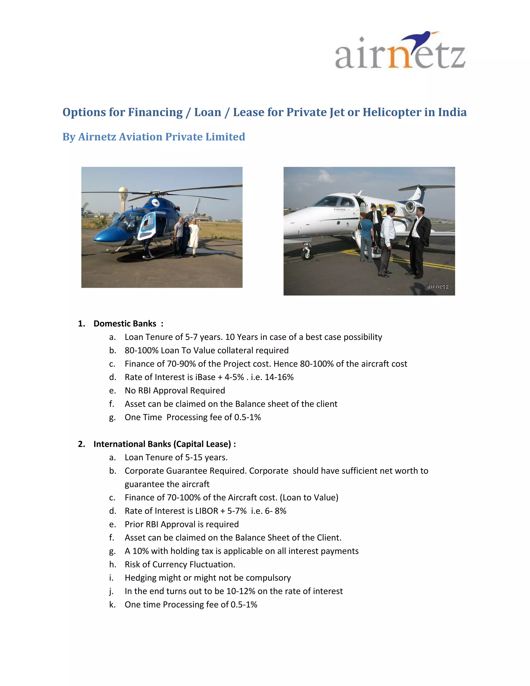 Finance, Loan, Lease for Private Jet or Helicopter Aircraft in India by ...