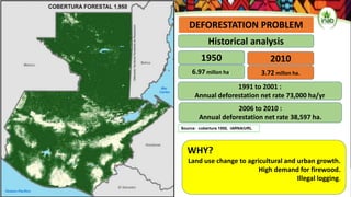 DEFORESTATION PROBLEM
Source: cobertura 1950, IARNA/URL
Historical analysis
1950
6.97 millon ha.
2010
3.72 millon ha.
2006...