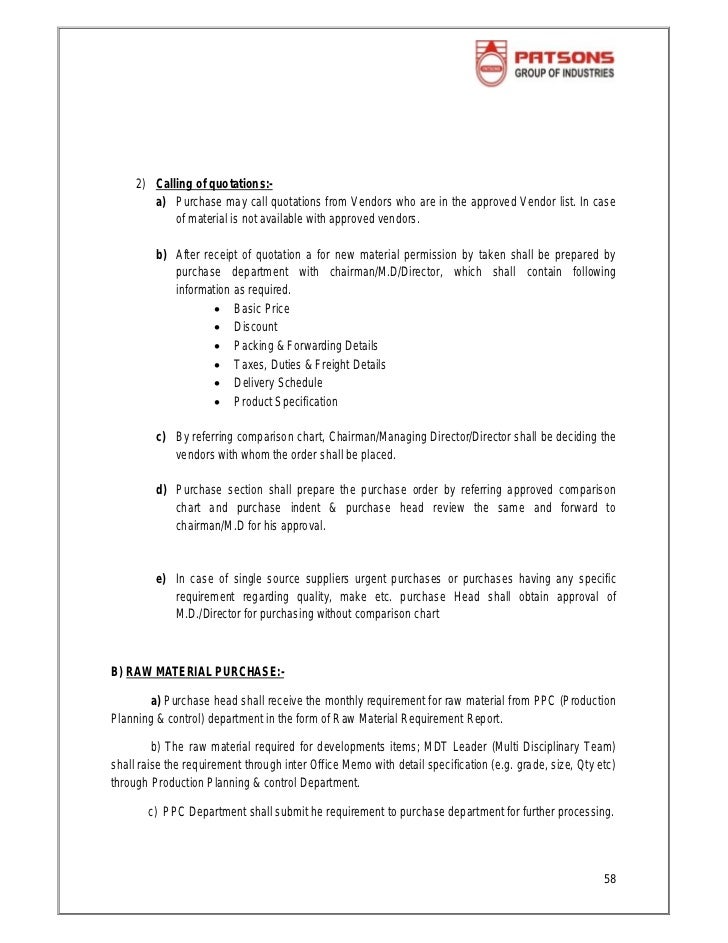 Finanl Report Purchase Procedure Mba Finance