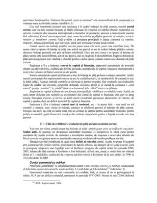 activitatea funcŃionarilor. Valoarea din contul „erori şi omisiuni” este nesemnificativă în comparaŃie cu
valoarea mare a celorlalte conturi (tabelul nr. 1).
       Cea mai importantă secŃiune este secŃiunea I în cadrul balanŃei de plăŃi externe, numită contul
curent, care include sumele încasate şi plăŃile efectuate în comerŃul cu mărfuri (bunuri materiale), cu
servicii, veniturile din mişcarea internaŃională a factorilor de producŃie, precum şi transferurile curente
fără echivalent. Contul curent reprezintă, deci, suma încasărilor şi plăŃilor generate de mărfuri, servicii,
venituri şi transferuri curente. Este evident că ponderea principală o deŃine comerŃul cu mărfuri,
respectiv, balanŃa comercială, apoi serviciile, după care urmează celelalte două conturi.
       Contul curent sau balanŃa plăŃilor curente poate avea sold activ, pasiv sau echilibrat (rar). De
aceea, când se spune că balanŃa de plăŃi este activă sau pasivă se are în vedere balanŃa plăŃilor curente,
deoarece balanŃa generală este prin definiŃie echilibrată. Deci, nu este corect a se spune că balanŃa de
plăŃi externe este dezechilibrată, activă sau pasivă, căci ea nu poate fi dezechilibrată. Expresia balanŃă de
plăŃi activă sau pasivă este valabilă şi utilizată pentru a defini starea contului curent sau a balanŃei de plăŃi
curente.
       SecŃiunea a II-a a balanŃei, contul de capital şi financiar, reprezintă operaŃiunile de investiŃii
directe sau de portofoliu, creditele pe diferite perioade, operaŃiunile de capital, mişcarea internaŃională a
rezervelor valutare ale băncii centrale şi alte poziŃii.
       Sursele contului de capital şi financiar se trec în balanŃa de plăŃi pe baza evidenŃei contabile. Astfel,
sumele contractate din împrumuturi externe se trec la credit (încasări), iar rambursările la scadenŃă se trec
la debit (plăŃi). Aceeaşi metodă contabilă se foloseşte şi pentru investiŃii. Dar veniturile sau cheltuielile
legate de credite sau investiŃii generează dobândă, dividend, profit şi se includ la secŃiunea I „cont
curent”, poziŃia „venituri”, la „credit” ceea ce se încasează şi la „debit” ceea ce se plăteşte.
       SecŃiunea de capital şi financiar are funcŃia principală de echilibrare a contului curent. Astfel, un
cont curent deficitar este acoperit cu excedentele din contul de capital şi financiar, prin care se atrag
resurse financiare externe; şi invers, un cont curent excedentar presupune plasamente, în exterior, de
capital şi credite, deci, un deficit în contul de capital şi financiar.
       SecŃiunea a III-a a balanŃei, contul erori şi omisiuni, are – în prima fază – mai mult un rol
contabil şi statistic, care, inclus în balanŃă, conduce la echilibrul general al balanŃei de plăŃi externe.
Desigur, un astfel de cont cu sume mari este un semnal de atenŃie pentru autorităŃile monetare, pentru
poliŃia economică, garda financiară, vamă şi alte instituŃii competente pentru a depista cauzele care l-au
generat.

                  11.3. Căile de echilibrare a balanŃei de plăŃi curente (contului curent)
       Aşa cum am văzut, contul curent sau balanŃa de plăŃi curente poate avea un sold activ sau pasiv.
Soldul activ, în general, nu deranjează autorităŃile monetare, ci dimpotrivă, le oferă surse pentru
acordarea de credite externe, de stimulare a investiŃiilor externe, de majorare a rezervelor oficiale ale
băncii centrale sau pentru sporirea investiŃiilor interne şi rezolvarea diverselor probleme sociale.
       SituaŃia este mai complicată în cazul unui deficit al contului curent. Acesta va putea fi acoperit
prin contractare de credite externe, generatoare de datorie externă, sau atragere de investiŃii externe, ceea
ce presupune adoptarea unei legislaŃii care să faciliteze atragerea de capital străin. În perioada 1990-
2005, balanŃa de plăŃi curente a României a fost deficitară, deficit care, anual, a variat între un mlniard
dolari şi 3,1 mld dolari, conducând la creşterea datoriei externe a României de la zero dolari, în 1990, la
18,2 mld dolari în 2005.
       Contul comercial cu mărfuri
       Principala „contribuŃie” la deficitul contului curent o are comerŃul exterior cu mărfuri, soldul anual
al deficitului comercial variind în aceşti ani între 1,1 mld dolari şi 3,4 mld dolari151 (tabelul nr. 2).
       Fenomenul menŃionat nu este catastrofal, cu condiŃia, însă, ca acesta să nu se prelungească la
infinit. SUA are un deficit comercial permanent în perioada 1970-2005. Numai în anul 2004, deficitul

         151
               BNR, Raport anual, 2004.
 