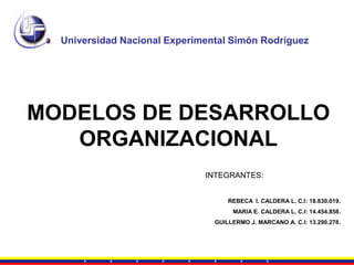 Universidad Nacional Experimental Simón Rodríguez MODELOS DE DESARROLLO ORGANIZACIONAL INTEGRANTES: REBECA  I. CALDERA L. C.I: 18.830.019.  MARIA E. CALDERA L. C.I: 14.454.858. GUILLERMO J. MARCANO A. C.I: 13.290.278. 