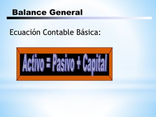 Balance General
Ecuación Contable Básica:
 