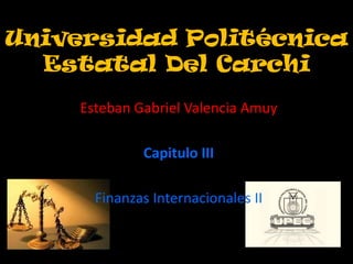 Universidad Politécnica
  Estatal Del Carchi
     Esteban Gabriel Valencia Amuy

              Capitulo III

       Finanzas Internacionales II
 