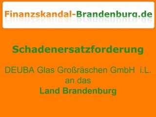 Schadenersatzforderung DEUBA Glas Großräschen GmbH  i.L.  an das  Land Brandenburg 