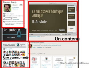 Un auteur 
Un contenu 
Une communauté 
http://fr.slideshare.net/jourde 
 