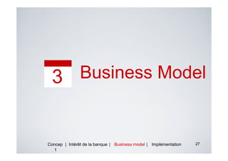 Business Model


Concep | Intérêt de la banque | Business model | Implémentation   27
   t
 