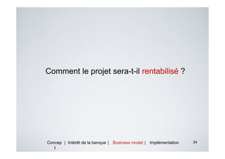 Comment le projet sera-t-il rentabilisé ?




Concep | Intérêt de la banque | Business model | Implémentation   34
   t
 