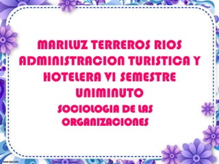 MARILUZ TERREROS RIOS
ADMINISTRACION TURISTICA Y
HOTELERA VI SEMESTRE
UNIMINUTO
SOCIOLOGIA DE LAS
ORGANIZACIONES
 