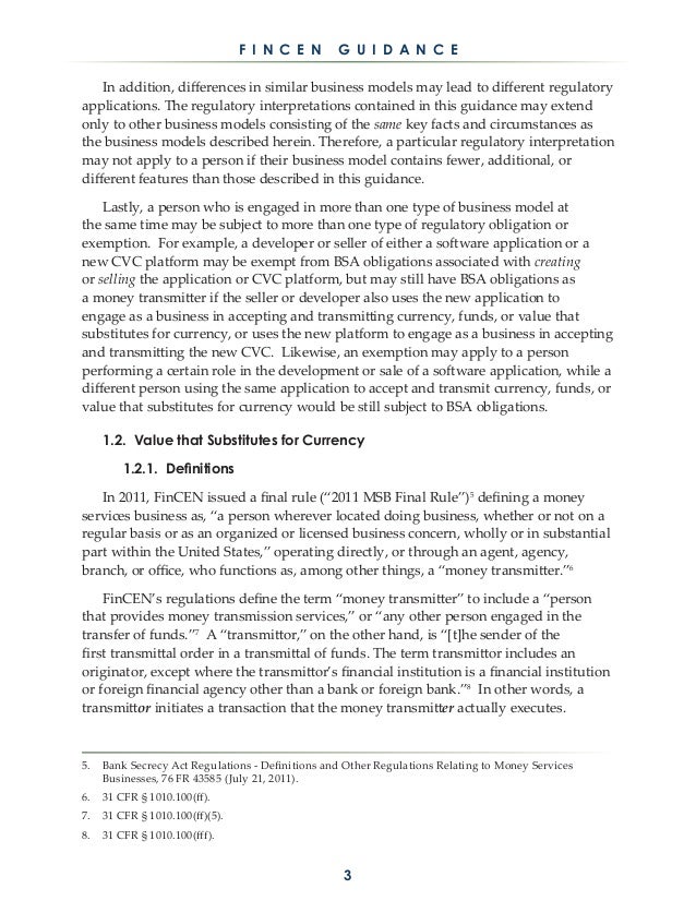 Fincen Guidance On Convertible Virtual Currencies