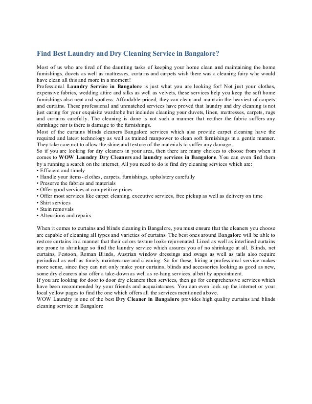Find best laundry and dry cleaning service in bangalore