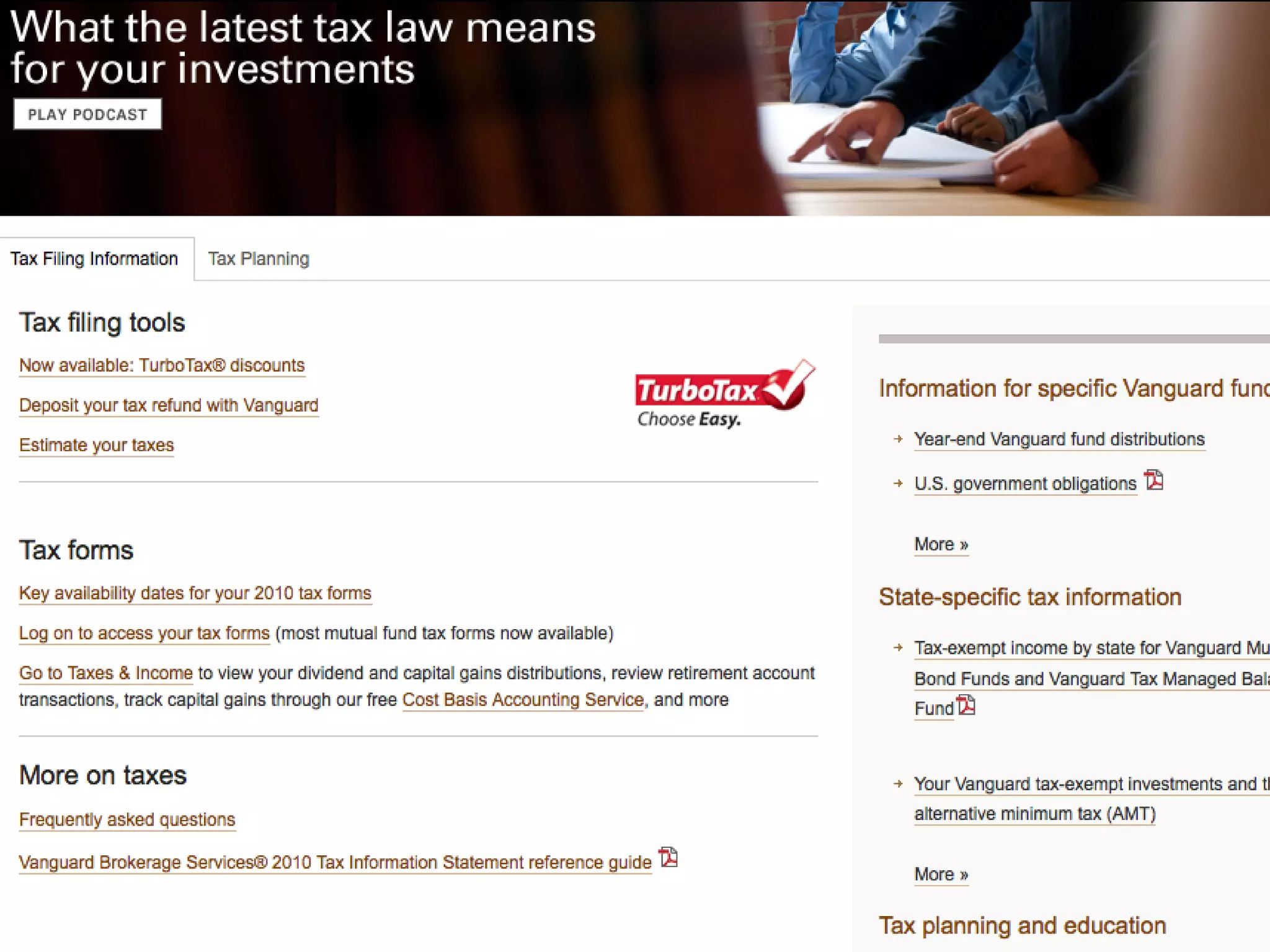 Vanguard’s Tax Center is a
simple, low-tech, editorial
 