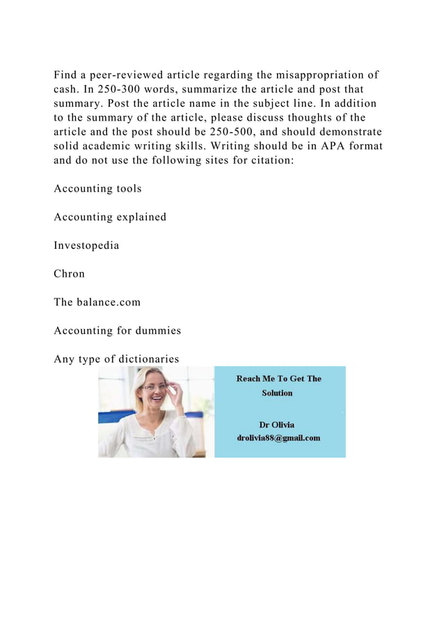 Find a peerreviewed article regarding the misappropriation of cash..docx