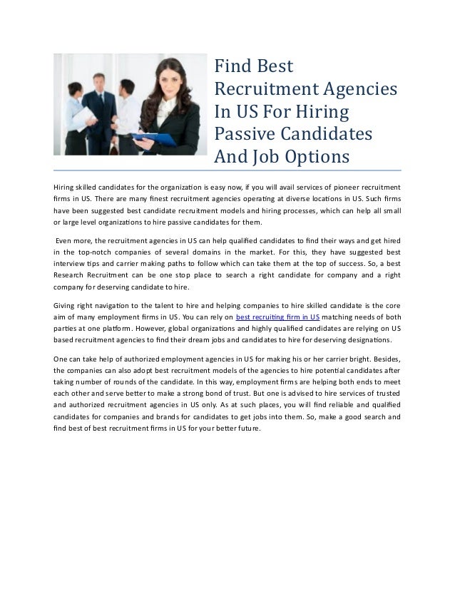 Find best recruitment agencies in US for hiring passive candidates and