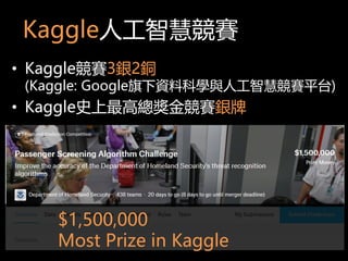 Kaggle˹ǻ۸ِ
? Kaggleِ3y2~
(Kaggle: GoogleYϿƌWc˹ǻ۸ِƽ̨)
? Kaggleʷ߿ِy
$1,500,000
Most Prize in Kaggle
 