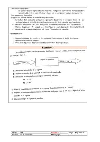 Filière ESA Variante 1 Page Page 6 sur 6
Examen Fin de Formation Nbr de page
Description de système :
- La figure ci-dessu...