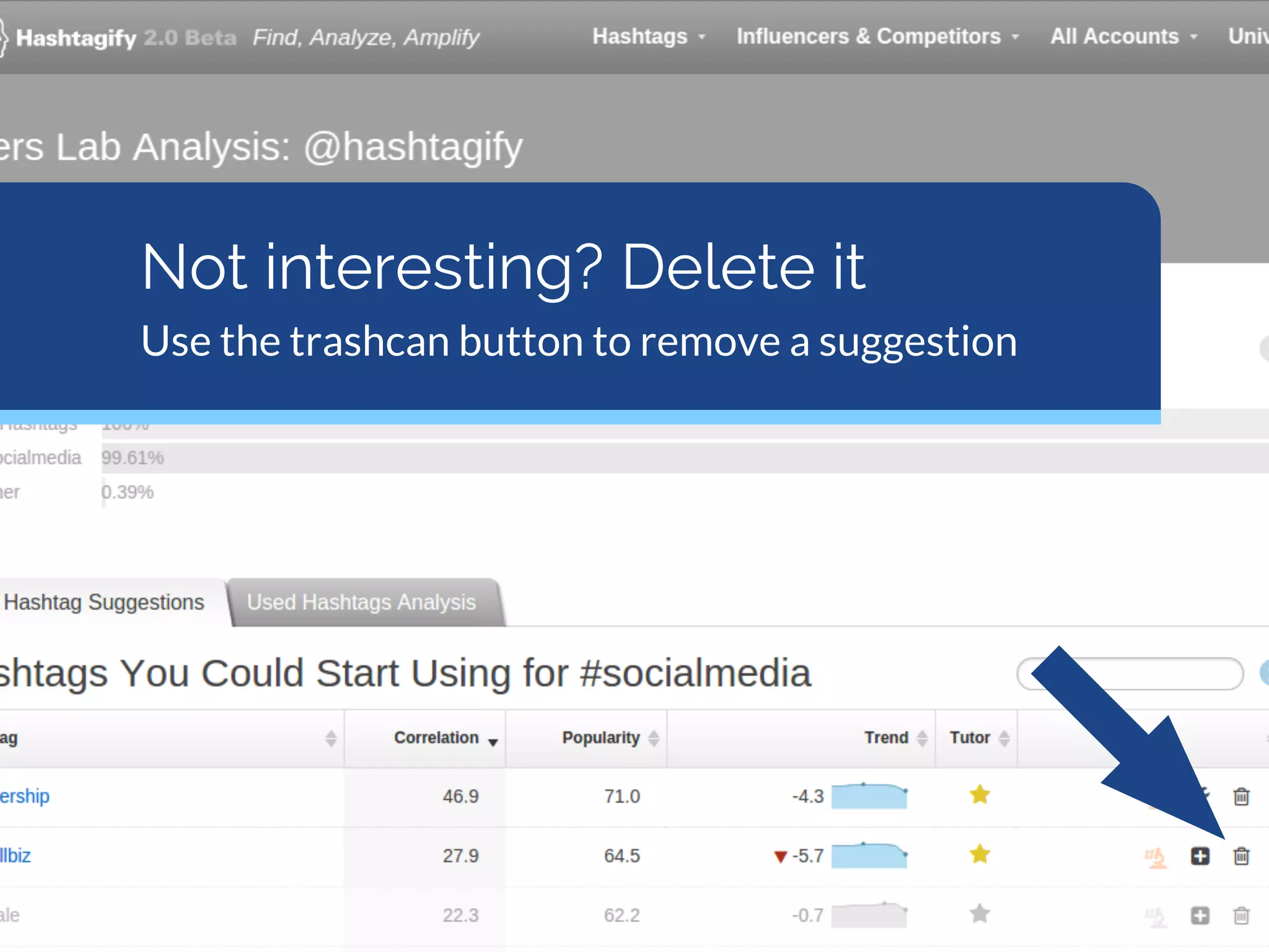 Not interesting? Delete it
Use the trashcan button to remove a suggestion
 