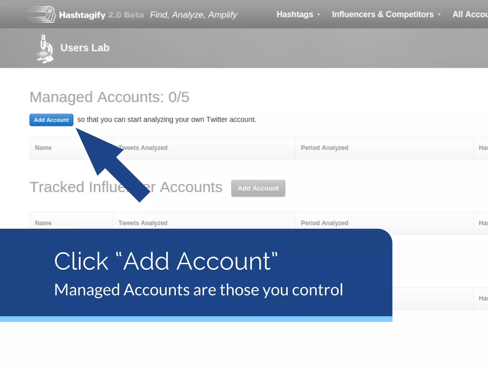 Click “Add Account”
Managed Accounts are those you control
 