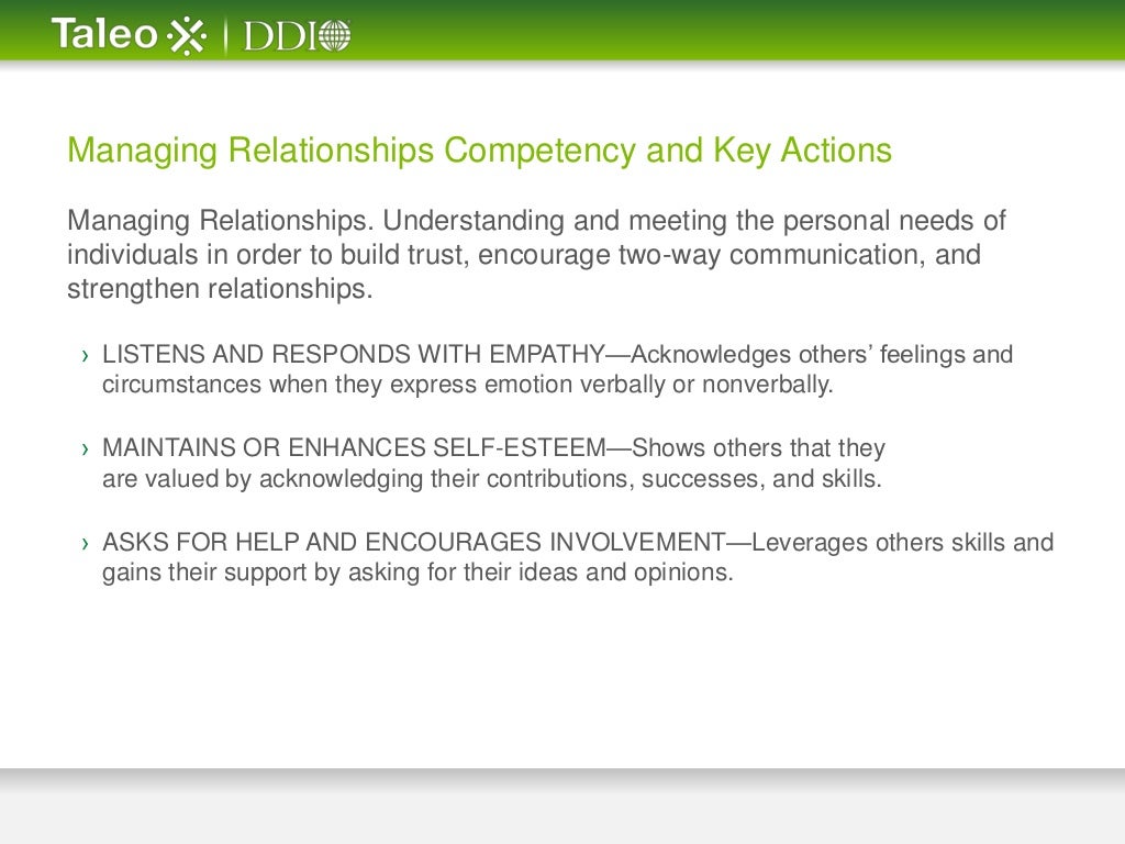 Managing Relationships Competency and Key